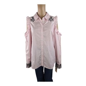 Nanette Lepore Striped Cold Shoulder Blouse L